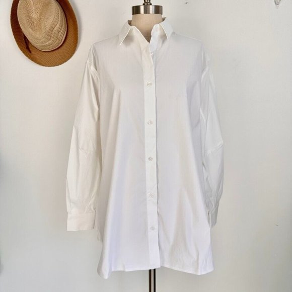 Athleta Tops - Athleta Womens Oversized Poplin Top Size Medium White Performance Pockets New